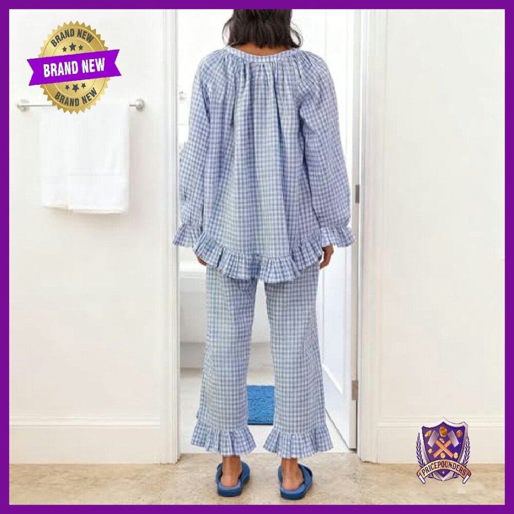 Women's Long Sleeve Cotton Pajama Set 2 Piece Ruffle Pjs Loungewear - Picture 7 of 8